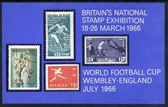 Exhibition souvenir sheet for 1966 National Stamp Exhibition showing Football stamps (30,000 produced) unmounted mint, stamps on , stamps on  stamps on football, stamps on  stamps on sport, stamps on  stamps on stamp on stamp, stamps on  stamps on stamp exhibitions, stamps on  stamps on cinderella, stamps on  stamps on stamponstamp