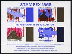 Exhibition souvenir sheet for 1964 Stampex showing unadopted Battle of Britain stamps (25,000 produced by Harrison & Sons) unmounted mint, stamps on cinderella, stamps on stamp exhibitions, stamps on ww2, stamps on spitfire, stamps on  ww2 , stamps on 
