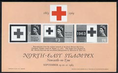 Exhibition souvenir sheet for 1963 North East Stampex showing Great Britain Red cross stamps (produced by Harrison & Sons) unmounted mint, stamps on , stamps on  stamps on cinderella, stamps on  stamps on stamp exhibitions, stamps on  stamps on red cross