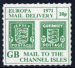 Cinderella - Channel Islands 1971 Rouletted 20p green (1d & 2.5d Occupation issues) produced for use during Great Britain Postal strike unmounted mint, stamps on , stamps on  stamps on strike, stamps on  stamps on  ww2 , stamps on  stamps on 