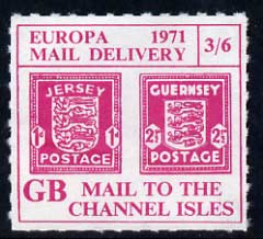 Cinderella - Channel Islands 1971 Rouletted 3s6d magenta (1d & 2.5d Occupation issues) produced for use during Great Britain Postal strike unmounted mint, stamps on strike, stamps on  ww2 , stamps on 