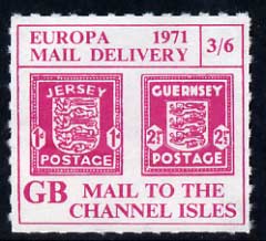 Cinderella - Channel Islands 1971 Rouletted 3s6d magenta (1d & 2.5d Occupation issues) produced for use during Great Britain Postal strike unmounted mint, stamps on , stamps on  stamps on strike, stamps on  stamps on  ww2 , stamps on  stamps on 