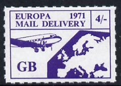 Cinderella - Great Britain 1971 Rouletted 4s purple (Europe Airmail rate) produced for use during Great Britain Postal strike unmounted mint