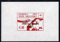 Cinderella - Great Britain 1971 imperf 4s red-brown m/sheet (Europe Airmail rate) produced for use during Great Britain Postal strike opt'd Last Day of Postal Strike unmounted mint, stamps on , stamps on  stamps on strike, stamps on aviation