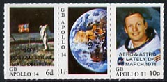 Cinderella - Great Britain 1971 Rouletted se-tenant strip of 3 (6d Apollo 14, 1s Moon & 10p Apollo 11) produced for use during Great Britain Postal strike, unmounted mint, stamps on , stamps on  stamps on strike, stamps on space