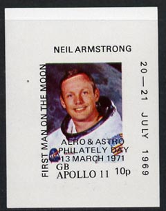 Cinderella - Great Britain 1971 imperf 10p m/sheet (Neil Armstrong) produced for use during Great Britain Postal strike, opt'd Aero & Astro Philately Day unmounted mint, stamps on strike, stamps on space, stamps on postal