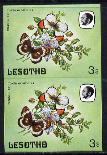 Lesotho 1984 Butterflies Orange Tip 3s in unmounted mint imperf pair, stamps on butterflies