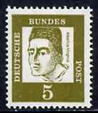 Germany - West 1961 Albertus Magnus 5pf (philosopher) on fluorescent paper (from famous Germans def set) unmounted mint SG 1261B*, stamps on , stamps on  stamps on personalities, stamps on philosophy