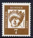 Germany - West 1961 St Elisabeth of Thuringia 7pf (13th Cent Christian) on fluorescent paper (from famous Germans def set) unmounted mint SG 1262B*, stamps on , stamps on  stamps on personalities, stamps on religion, stamps on  stamps on saints