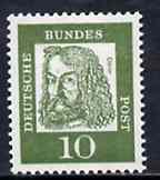 Germany - West 1961 Albrecht Durer 10pf (artist) on ordinary paper (from famous Germans def set) unmounted mint SG 1264A*, stamps on personalities, stamps on arts, stamps on renaissance