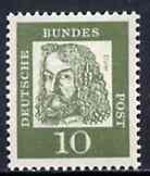 Germany - West 1961 Albrecht Durer 10pf (artist) on fluorescent paper (from famous Germans def set) unmounted mint SG 1264B, stamps on personalities, stamps on arts, stamps on renaissance