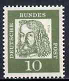 Germany - West 1961 Albrecht Durer 10pf (artist) on fluorescent paper (from famous Germans def set) unmounted mint SG 1264B, stamps on , stamps on  stamps on personalities, stamps on arts, stamps on  stamps on renaissance