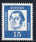 Germany - West 1961 Martin Luther 15pf (Protestant Reformer) on fluorescent paper (from famous Germans def set) unmounted mint SG 1265B, stamps on personalities, stamps on religion, stamps on luther