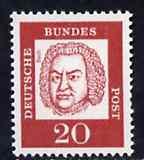 Germany - West 1961 Johann Sebastian Bach 20pf (Composer) on ordinary paper (from famous Germans def set) unmounted mint SG 1266A*, stamps on personalities, stamps on music, stamps on composer, stamps on bach