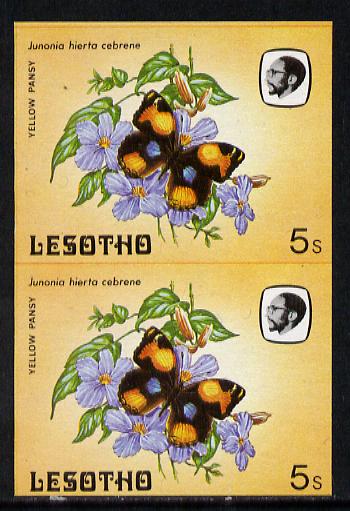 Lesotho 1984 Butterflies Yellow Pansy 5s in unmounted mint imperf pair, stamps on , stamps on  stamps on butterflies