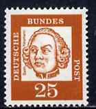 Germany - West 1961 Balthasar Neumann 25pf (Architect) on fluorescent paper (from famous Germans def set) unmounted mint SG 1267B, stamps on personalities, stamps on architecture