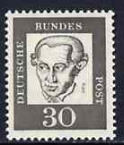 Germany - West 1961 Immanuel Kent 3opf (philosopher) on fluorescent paper (from famous Germans def set) unmounted mint SG 1268B*, stamps on personalities, stamps on philosophy