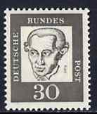 Germany - West 1961 Immanuel Kent 3opf (philosopher) on fluorescent paper (from famous Germans def set) unmounted mint SG 1268B*, stamps on personalities, stamps on philosophy