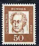 Germany - West 1961 Goethe 50pf (Writer) on fluorescent paper (from famous Germans def set) unmounted mint SG 1270B, stamps on , stamps on  stamps on personalities, stamps on  stamps on literature, stamps on  stamps on poetry, stamps on  stamps on masonics, stamps on  stamps on masonry