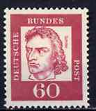 Germany - West 1961 Friedrich von Schiller 60pf (Writer) on fluorescent paper (from famous Germans def set) unmounted mint SG 1271B, stamps on personalities, stamps on literature