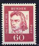 Germany - West 1961 Friedrich von Schiller 60pf (Writer) on fluorescent paper (from famous Germans def set) unmounted mint SG 1271B, stamps on , stamps on  stamps on personalities, stamps on literature