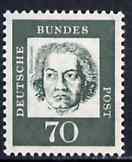 Germany - West 1961 Ludwig van Beethoven 70pf deep grey-green (Composer) on fluorescent paper (from famous Germans def set) unmounted mint SG 1272aB, stamps on , stamps on  stamps on personalities, stamps on music, stamps on composer, stamps on  stamps on opera, stamps on  stamps on personalities, stamps on  stamps on beethoven, stamps on  stamps on opera, stamps on  stamps on music, stamps on  stamps on composers, stamps on  stamps on deaf, stamps on  stamps on disabled, stamps on  stamps on masonry, stamps on  stamps on masonics