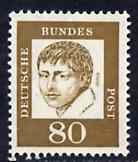 Germany - West 1961 Heinrich von Kleist 80pf (Writer) on fluorescent paper (from famous Germans def set) unmounted mint SG 1273B, stamps on personalities, stamps on literature