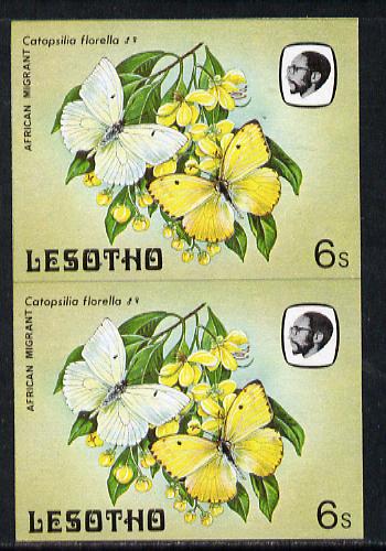 Lesotho 1984 Butterflies African Migrant 6s in unmounted mint imperf pair, stamps on , stamps on  stamps on butterflies