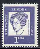 Germany - West 1961 Annette von Droste-Hlshoff 1Dm (Writer) on fluorescent paper (from famous Germans def set) unmounted mint SG 1275B, stamps on personalities, stamps on literature