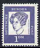 Germany - West 1961 Annette von Droste-HŸlshoff 1Dm (Writer) on fluorescent paper (from famous Germans def set) unmounted mint SG 1275B, stamps on , stamps on  stamps on personalities, stamps on literature