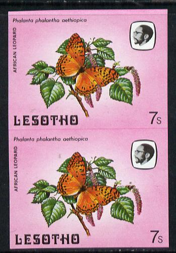 Lesotho 1984 Butterflies African Leopard 7s in unmounted mint imperf pair, stamps on butterflies  