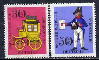 Germany - West 1966 FIP Meeting set of 2 unmounted mint, SG 1421-22*, stamps on postal, stamps on postman, stamps on mail coaches