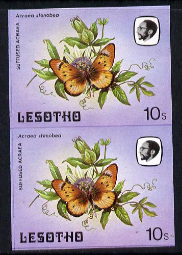 Lesotho 1984 Butterflies Suffused Acraea 10s in unmounted mint imperf pair, stamps on butterflies