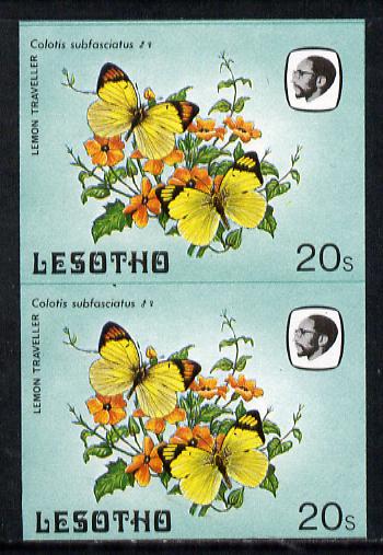 Lesotho 1984 Butterflies Lemon Traveller 20s in unmounted mint imperf pair, stamps on butterflies