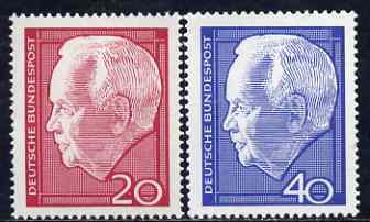 Germany - West 1964 Re-election of Pres Lubke set of 2 unmounted mint SG 1342-43, stamps on politics, stamps on constitutions