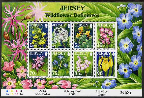 Jersey 2005-07 Wild Flowers perf m/sheet of 8 (1p, 3p, 5p, 15p, 70p, 75p, 85p, 90p) unmounted mint, SG MS1234b, stamps on , stamps on  stamps on flowers