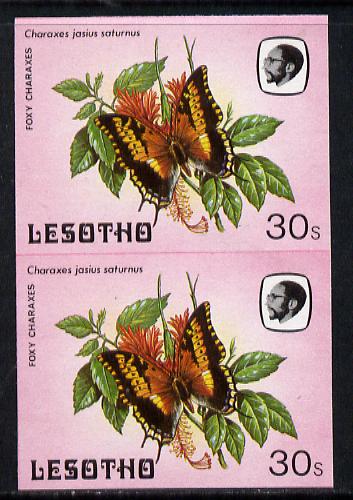 Lesotho 1984 Butterflies Foxy Charaxes 30s in unmounted mint imperf pair, stamps on butterflies