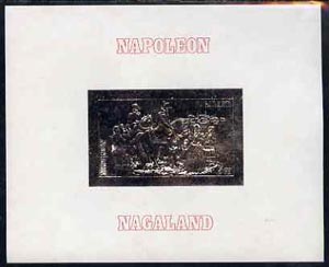 Nagaland 19?? Napoleon on Horseback 5ch value imperf deluxe sheet embossed in silver on thin card, stamps on , stamps on  stamps on animals, stamps on history, stamps on horses, stamps on personalities, stamps on napoleon  , stamps on  stamps on dictators.