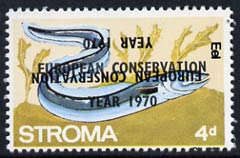 Stroma 1970 Fish 4d (Eel) perf single with 'European Conservation Year 1970' opt doubled, one inverted unmounted mint*, stamps on fish