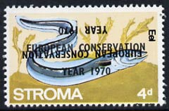 Stroma 1970 Fish 4d (Eel) perf single with 'European Conservation Year 1970' opt doubled, one inverted unmounted mint*, stamps on , stamps on  stamps on fish