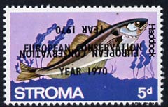 Stroma 1970 Fish 5d (Haddock) perf single with European Conservation Year 1970 opt doubled, one inverted unmounted mint*, stamps on fish