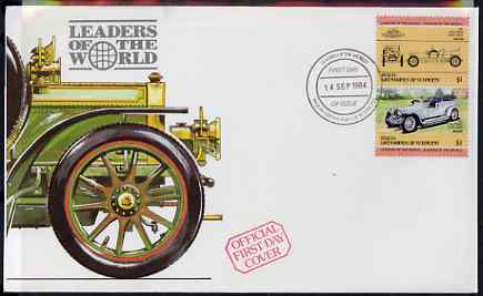 St Vincent - Bequia 1984 Cars #1 (Leaders of the World) $1 (1907 Rolls Royce) on illustrated cover with first day cancel, stamps on rolls, stamps on cars