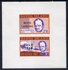 Sanda Island 1969 Churchill imperf m/sheet (3d & 2s6d values) opt'd Moon Landing unmounted mint, stamps on , stamps on  stamps on churchill, stamps on personalities, stamps on space