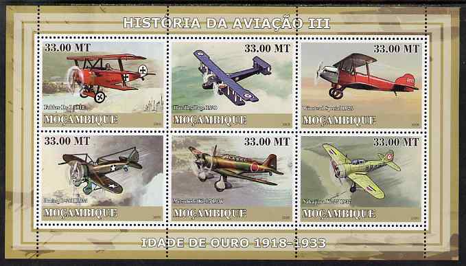 Mozambique 2009 History of Transport - Aviation #03 perf sheetlet containing 6 values unmounted mint, stamps on , stamps on  stamps on transport, stamps on  stamps on aviation