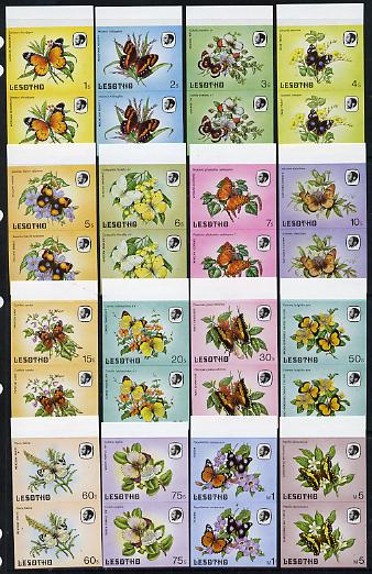 Lesotho 1984 Butterflies complete set of 16 values (incl scarce 15s) each in unmounted mint imperf matched marginal pairs, stamps on butterflies