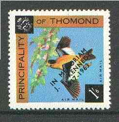 Thomond 1963 Bird 1s6d (Diamond shaped) with 'In Memorium - J F Kennedy' overprint unmounted mint*, stamps on birds, stamps on kennedy