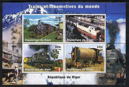 Niger Republic 1998 Trains of the World perf sheetlet containing 4 values unmounted mint. Note this item is privately produced and is offered purely on its thematic appeal, stamps on , stamps on  stamps on railways