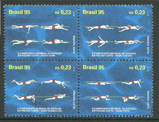 Brazil 1995 Swimming Championships se-tenant block of 4 unmounted mint, SG 2735-38, stamps on , stamps on  stamps on swimming, stamps on sport