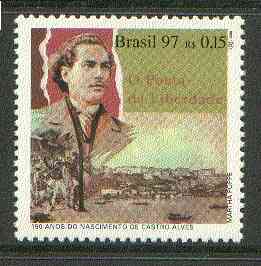 Brazil 1997 Birth Anniversary of Antonio de Castro Alves (poet) unmounted mint SG 2791, stamps on , stamps on  stamps on poet, stamps on harbours