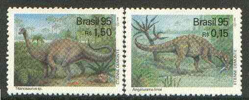 Brazil 1995 Palaeontology Society (Dinosaurs) set of 2 unmounted mint SG 2710-11*, stamps on dinosaurs